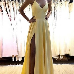 Pastel yellow satin formal dress/ prom dress